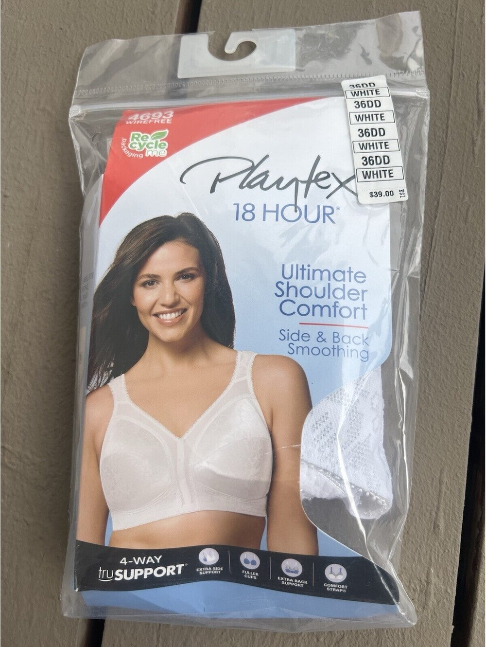 Playtex White 18h Ultimate Shoulder Comfort Wireless bra 36DD